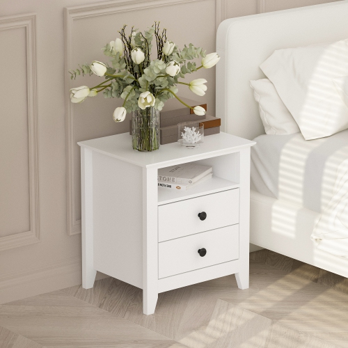 Famapy 2-Drawer White Nightstand, Modern Bedside Table with Matte Black Handles for Bedroom and Living Room,White