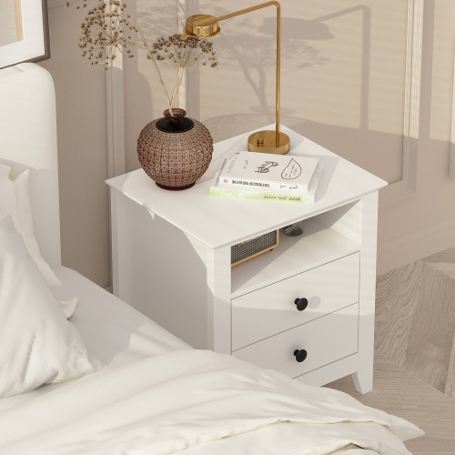 Famapy 2-Drawer White Nightstand, Modern Bedside Table with Matte Black Handles for Bedroom and Living Room,White