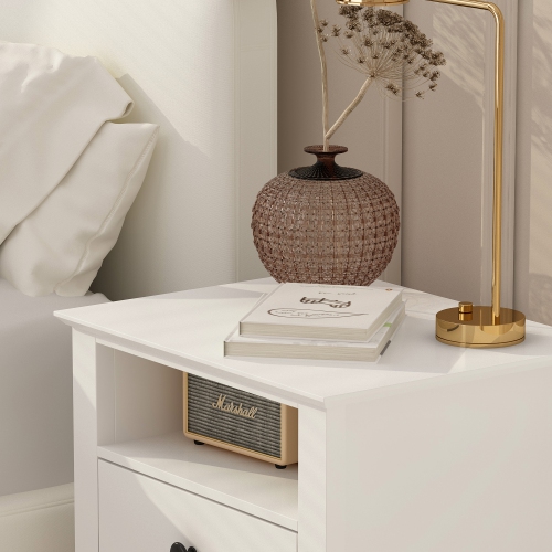 Famapy 2-Drawer White Nightstand, Modern Bedside Table with Matte Black Handles for Bedroom and Living Room,White
