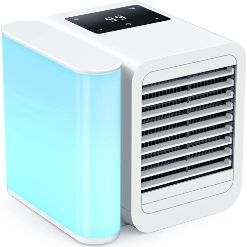 Portable Air Conditioner Cooling Fan,Evaporative Mini Air Cooler with Colorful Light,USB Personal Air Cooler Desktop AC Fan for Room Office Home