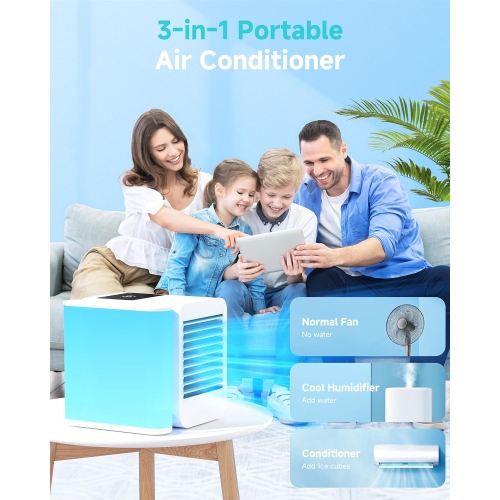 Portable Air Conditioner Cooling Fan,Evaporative Mini Air Cooler with Colorful Light,USB Personal Air Cooler Desktop AC Fan for Room Office Home