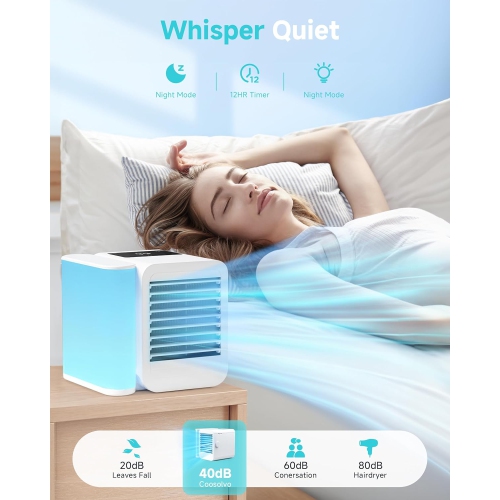 Portable Air Conditioner Cooling Fan,Evaporative Mini Air Cooler with Colorful Light,USB Personal Air Cooler Desktop AC Fan for Room Office Home