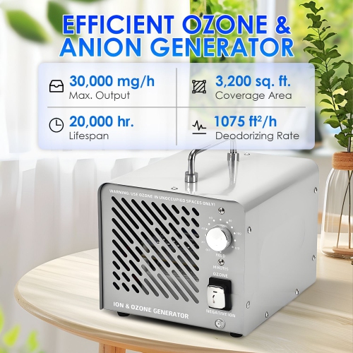 Ozone Negative Ion Generator 30000 mg/h,Odor Eliminator Air Purifier for Car Home Smoke Pet Odor Removal,Ozone Machine Ionizer with Timer
