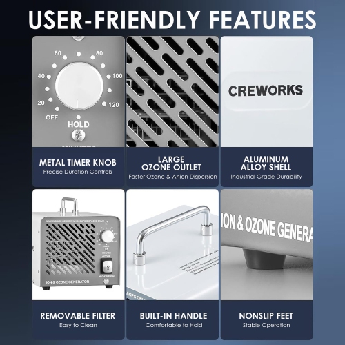 Ozone Negative Ion Generator 30000 mg/h,Odor Eliminator Air Purifier for Car Home Smoke Pet Odor Removal,Ozone Machine Ionizer with Timer