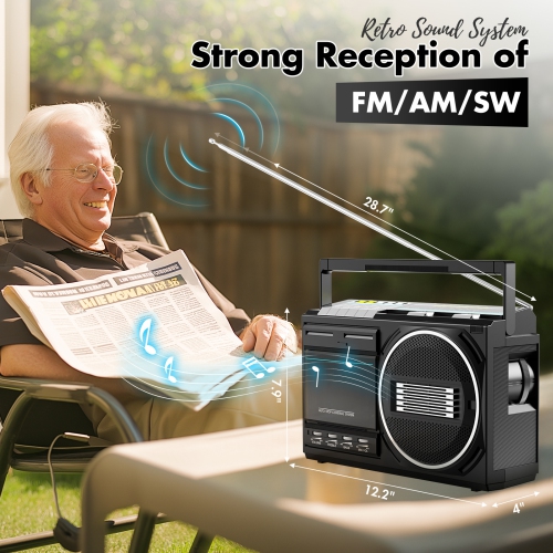 Cassette Player Recorder Portable Senior Boom Box with Earphone Jack and Built-in MIC - Sound Amplifier - DC/AC