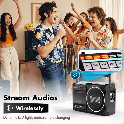 Cassette Player Recorder Portable Senior Boom Box with Earphone Jack and Built-in MIC - Sound Amplifier - DC/AC