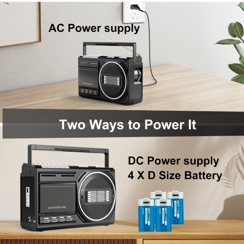 Cassette Player Recorder Portable Senior Boom Box with Earphone Jack and Built-in MIC - Sound Amplifier - DC/AC