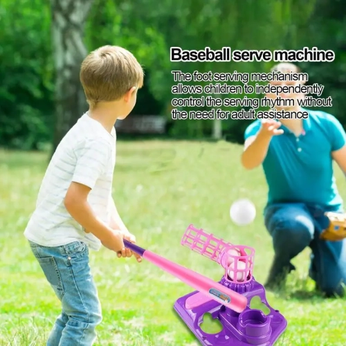 Kids Baseball Set for Ages 5-8, Pitching Machine, Indoor/Outdoor Backyard Sport Games Gifts for Boys & Girls- Pink