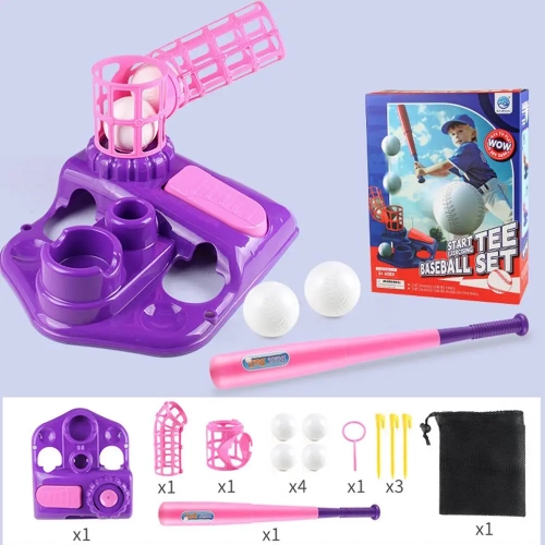 Kids Baseball Set for Ages 5-8, Pitching Machine, Indoor/Outdoor Backyard Sport Games Gifts for Boys & Girls- Pink