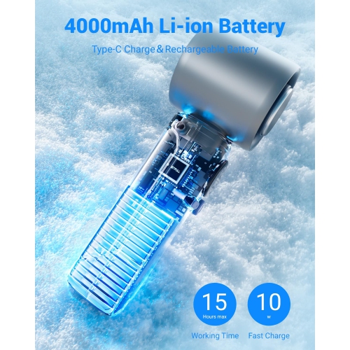 Portable Hand Held Turbo High Speed Personal Fan,100 Gear Speed Wind Digital Power & Speed Display USB Rechargeable Fan