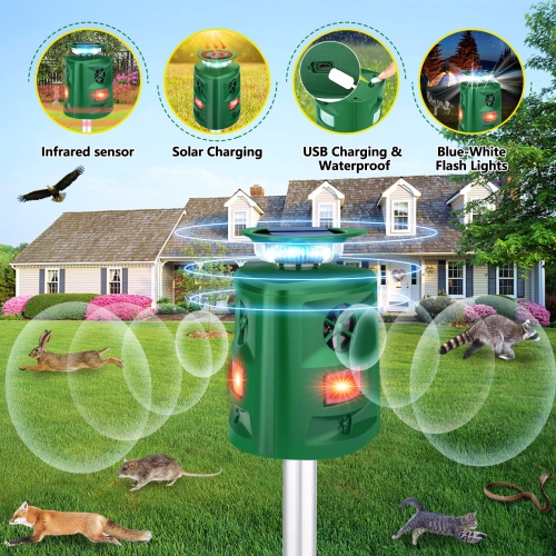 Solar Animal Repeller, 360°Ultrasonic Animal Repeller, Cat Repellent Outdoor,Dog Repellent with Motion Sensor & Flashing Light