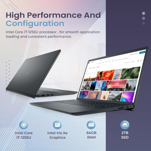 Open Box - Dell Inspiron 15 3520 15.6" FHD Touch Laptop, Intel i7-1255U Processor, 2TB PCle SSD, 64GB RAM, Intel Iris Xe Graphics, Num Pad, Camera,