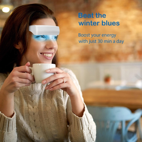 Lunettes de luminothérapie avec étui de transport, lampe Happy à porter anti-UV de thérapie par lumière bleue, soulagement naturel pour bien dormir,