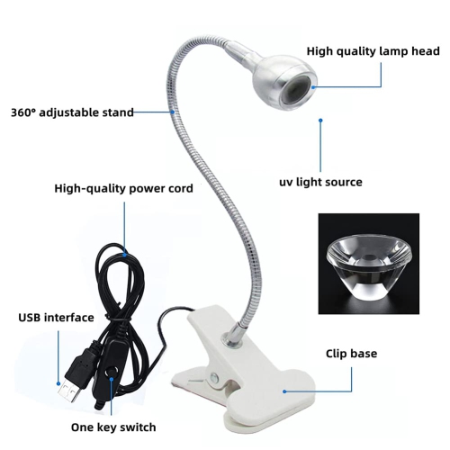 Lampe UV pour ongles, mini lampe UV pour ongles en gel LED Curing Lampe à col de cygne flexible et pince 3 W portative petit séchoir à manucure