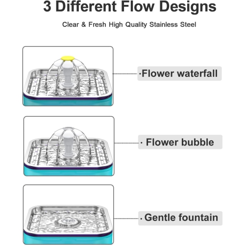 Fontaine d'eau pour chat en acier inoxydable de 3 litres - triple filtration, trois modes de débit, lumière LED, eau fraîche, facile à nettoyer