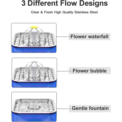 3-liter stainless steel cat water fountain - triple filtration, three flow modes, LED light, fresh water, easy to clean