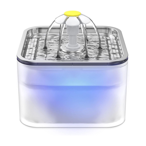 3-liter stainless steel cat water fountain - triple filtration, three flow modes, LED light, fresh water, easy to clean