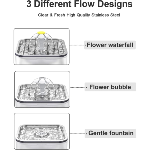 3-liter stainless steel cat water fountain - triple filtration, three flow modes, LED light, fresh water, easy to clean
