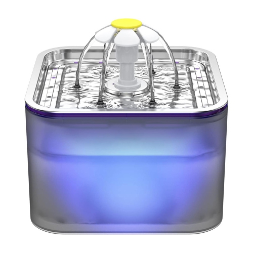 3-liter stainless steel cat water fountain - triple filtration, three flow modes, LED light, fresh water, easy to clean