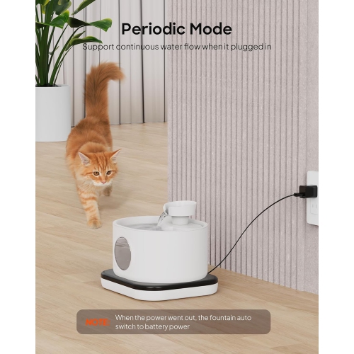Buveuse blanche 2,8&nbsp;L/2600 mAh avec mode automatique, filtration quadruple, grand réservoir d'eau et arrêt de sécurité – idéale pour les chats