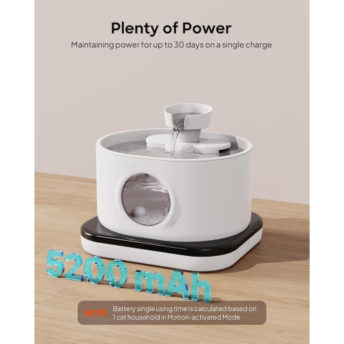 Buveuse blanche 2,8 L/5200 mAh avec mode automatique, filtration quadruple, grand réservoir d'eau et arrêt de sécurité – idéale pour les chats