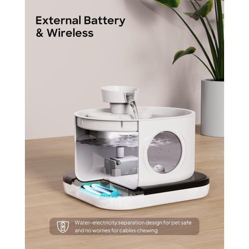 Buveuse blanche 2,8 L/5200 mAh avec mode automatique, filtration quadruple, grand réservoir d'eau et arrêt de sécurité – idéale pour les chats