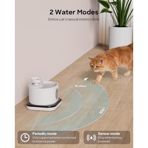 Buveuse blanche 2,8 L/5200 mAh avec mode automatique, filtration quadruple, grand réservoir d'eau et arrêt de sécurité – idéale pour les chats