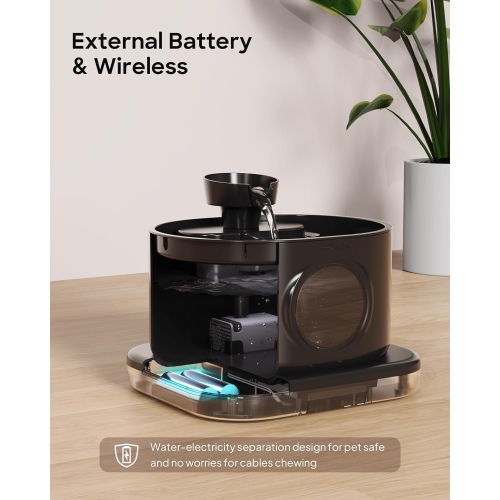 Buveuse noire 2,8 L/5200 mAh avec mode automatique, filtration quadruple, grand réservoir d'eau et arrêt de sécurité – idéale pour les chats et