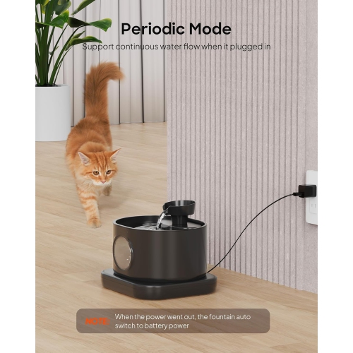 Buveuse noire 2,8 L/5200 mAh avec mode automatique, filtration quadruple, grand réservoir d'eau et arrêt de sécurité – idéale pour les chats et