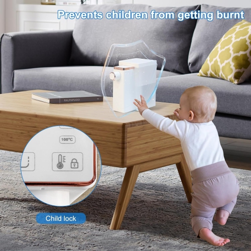 2100W Mini Water Heater – 3 seconds instant heating, fast water heating, 4 temperature settings, child lock smart safety function and portable