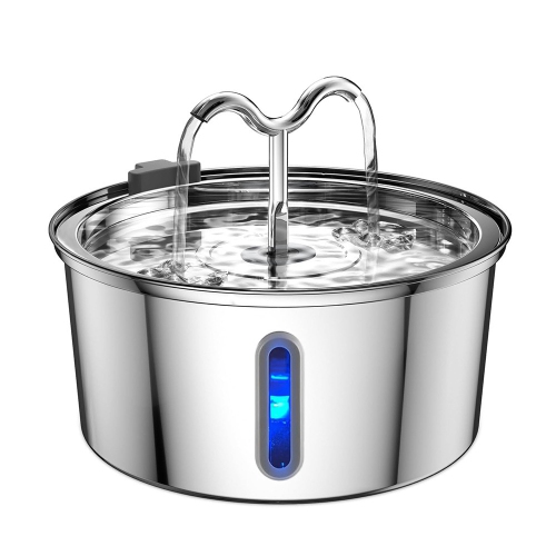 Tube rond en acier inoxydable de 3,2&nbsp;L avec distributeur d'eau pour animaux de compagnie - grande capacité, ultra-silencieux, double filtration,