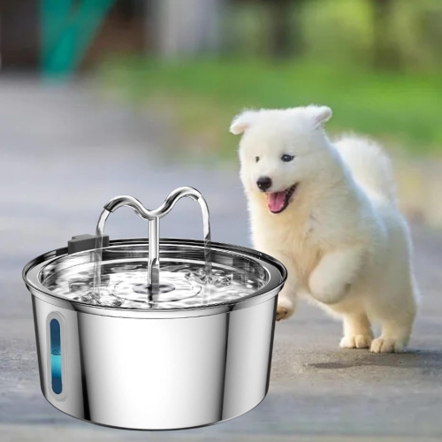 Tube rond en acier inoxydable de 3,2 L avec distributeur d'eau pour animaux de compagnie - grande capacité, ultra-silencieux, double filtration,