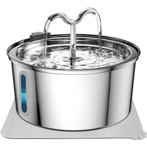 Tube rond en acier inoxydable de 3,2 L avec distributeur d'eau pour animaux de compagnie - grande capacité, ultra-silencieux, double filtration,