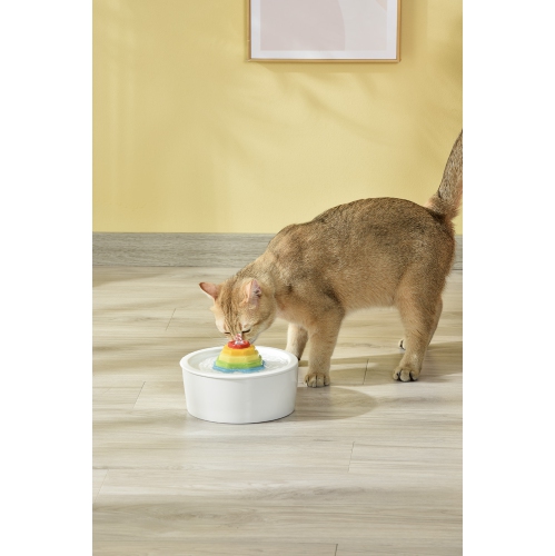 Rainbow Ceramic Cat Drinker - 1.5L, round, quadruple filtration, easy-to-clean ceramic material, dishwasher safe, protects pet health