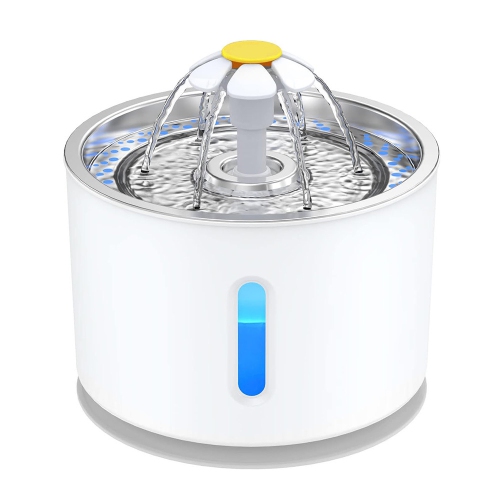 Fontaine en acier inoxydable pour animaux de compagnie de 2,4&nbsp;L – Lampe LED, 3 modes de débit, pompe ultra-silencieuse, système de filtration