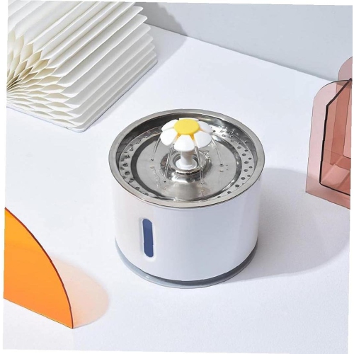 Fontaine en acier inoxydable pour animaux de compagnie de 2,4 L – Lampe LED, 3 modes de débit, pompe ultra-silencieuse, système de filtration