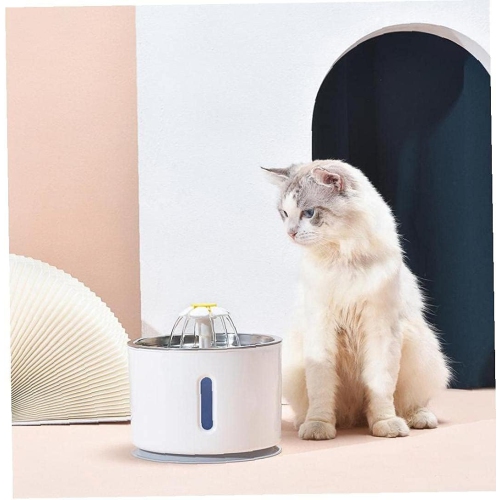 Fontaine en acier inoxydable pour animaux de compagnie de 2,4 L – Lampe LED, 3 modes de débit, pompe ultra-silencieuse, système de filtration