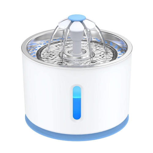Fontaine en acier inoxydable pour animaux de compagnie de 2,4&nbsp;L – Lampe LED, 3 modes de débit, pompe ultra-silencieuse, système de filtration