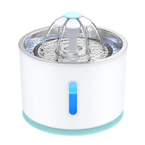 Fontaine en acier inoxydable pour animaux de compagnie de 2,4&nbsp;L – Lampe LED, 3 modes de débit, pompe ultra-silencieuse, système de filtration