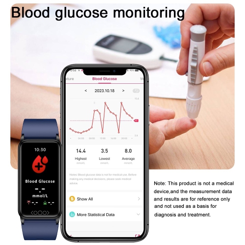 Smart Watch Blood Glucose Monitoring Smartwatch For Men Women Bracelet Fitness Tracker For Android And IOS(Black)