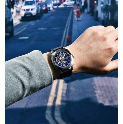 BENYAR - Mechanical Men's Automatic Watch | Montre Homme | Leather Strap | Golden Movement | 45mm Skeleton Dial | Water and Scratch Resistant Stylish