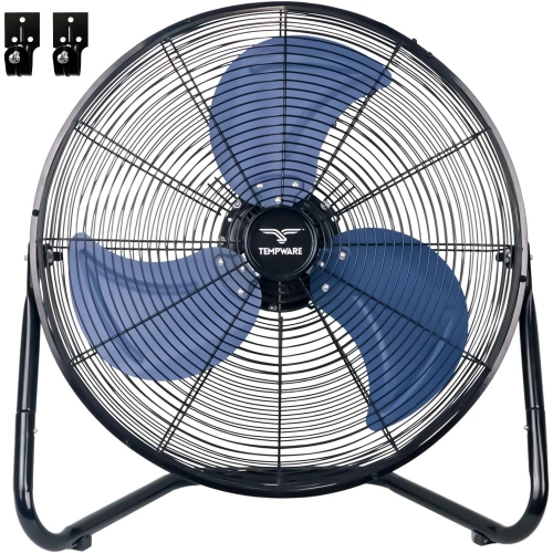 TEMPWARE  20" High Velocity Industrial Floor Fan w 3 Speeds And 360° Tilt – Heavy-Duty Metal Construction for Garage, Workshop, Basement – Black/blue