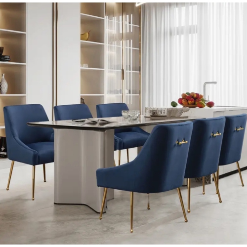 Luxurious Set of 6 Velvet Dining Chairs, Modern Cushioned Dining Chairs with Golden Metal Legs, Tufted Dining Chairs for Living Room, Bedroom, and