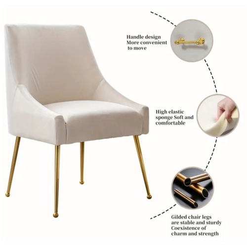 Luxurious Set of 6 Velvet Dining Chairs, Modern Cushioned Dining Chairs with Golden Metal Legs, Tufted Dining Chairs for Living Room, Bedroom, and
