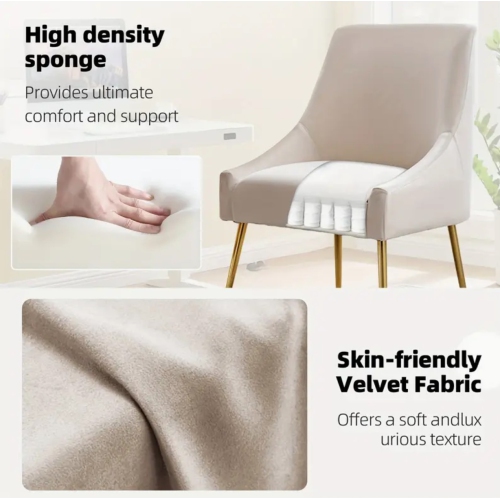 Luxurious Set of 6 Velvet Dining Chairs, Modern Cushioned Dining Chairs with Golden Metal Legs, Tufted Dining Chairs for Living Room, Bedroom, and