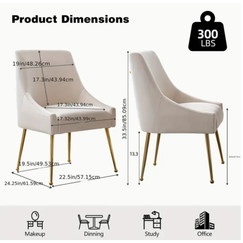 Luxurious Set of 4 Velvet Dining Chairs, Modern Cushioned Dining Chairs with Golden Metal Legs, Tufted Dining Chairs for Living Room, Bedroom, and