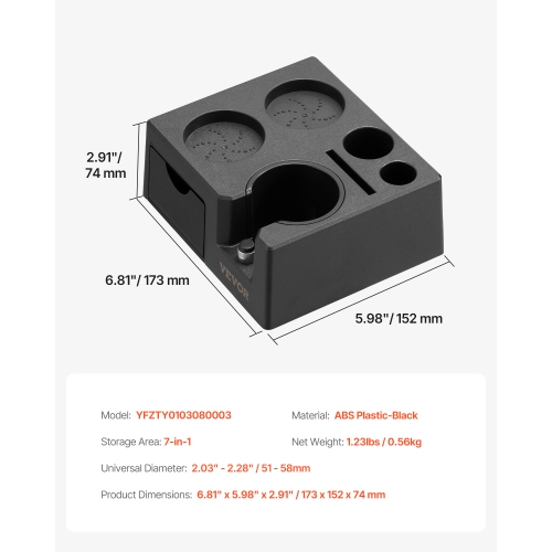 VEVOR 7-in-1 Espresso Tamping Station, ABS Material, Multifunctional Tamping Station with Detachable Slot, Easy to Clean Espresso Knock Box with