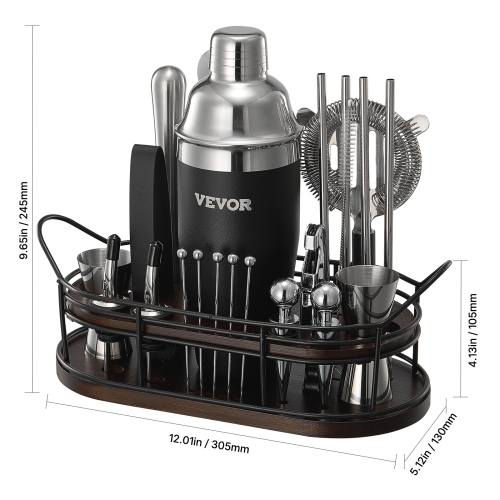VEVOR 23-Piece Cocktail Shaker Set, Stainless Steel Bar Tools with Bamboo Stand, Martini Bartender Kit Accessories | Mixer Spoon, Muddler, Jiggers,