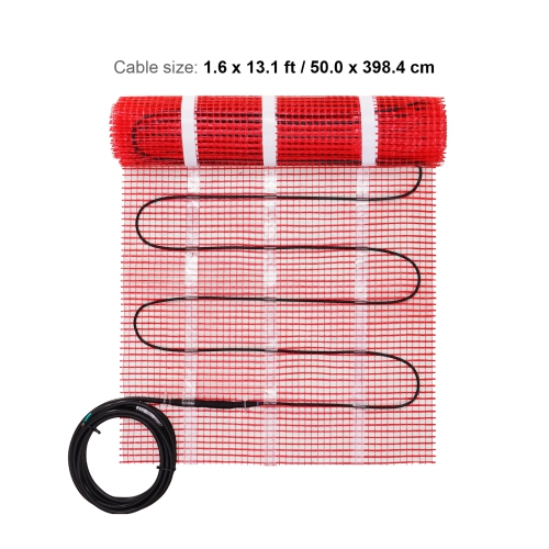 Véger 20 pi2 Tapis chauffant pour plancher, système de chauffage électrique radiant dans le plancher avec thermostat numérique à capteur de plancher,