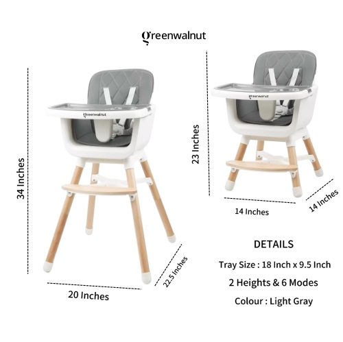 Greenwalnut Convertible Baby High Chair with Wooden Legs, Adjustable Tray, and Cushioned Seat | Wooden High Chair